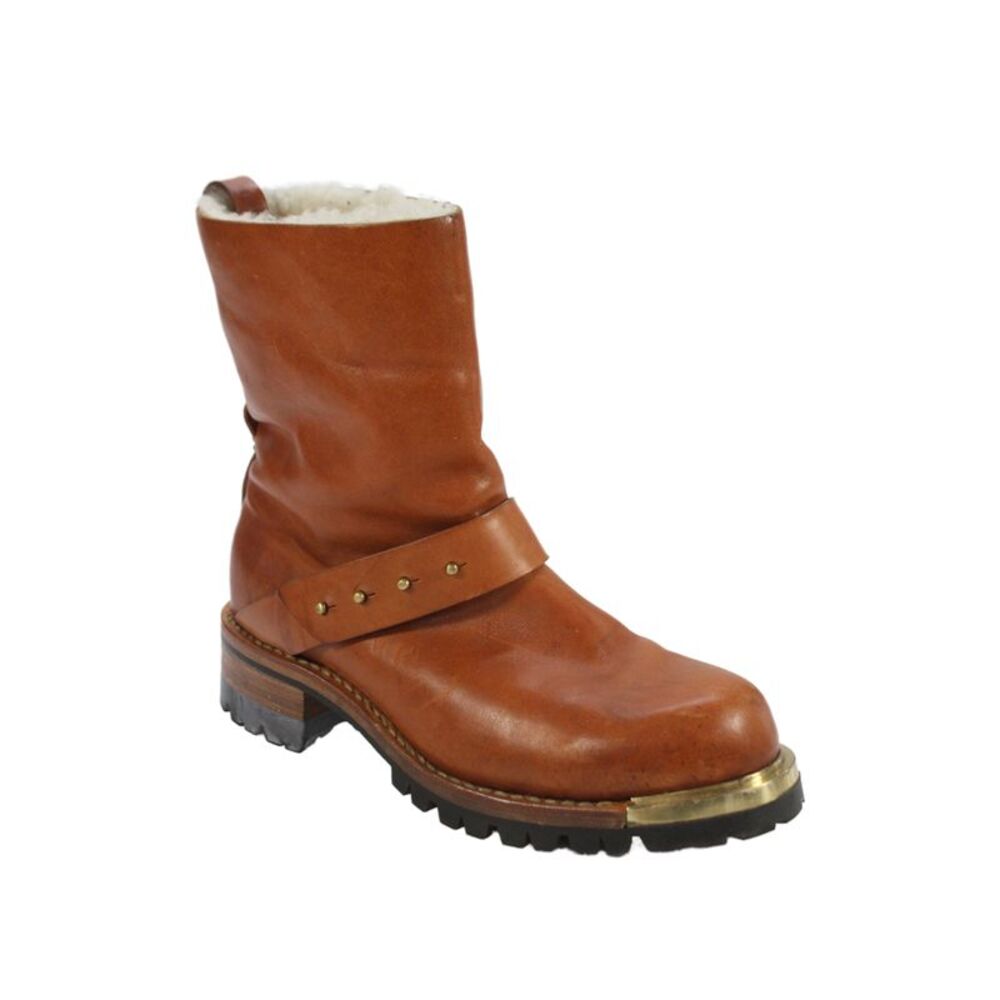 Designer Womens Leather Gold Tone Detail Boots Shoes Brown Size 10